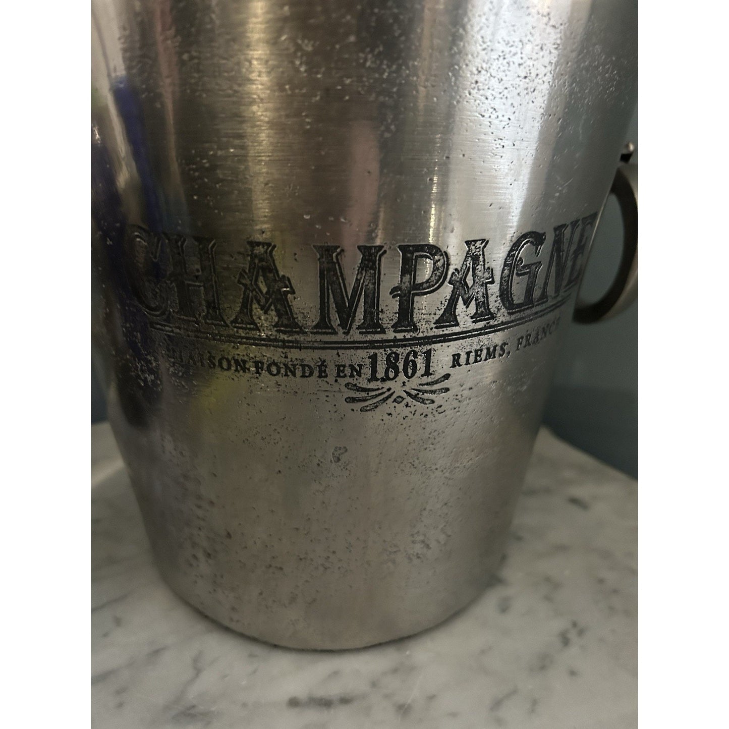 New Champagne Bucket Handcrafted Cast Aluminum Il Mulino Handles Silver Ice