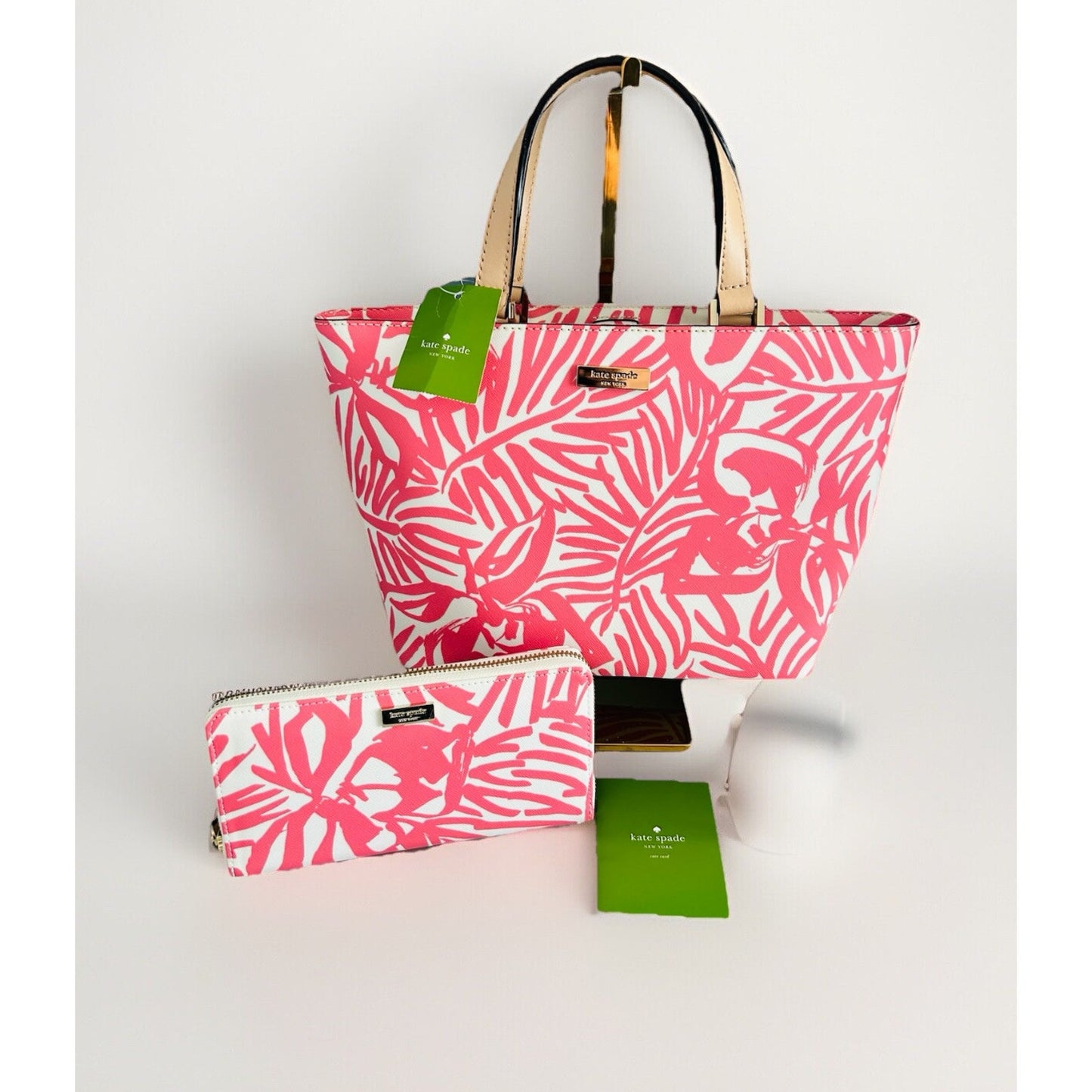 Kate Spade Jules Grant Street Juno Satchel & Wallet Palms Pink Tropical Bag Mini New With Tags