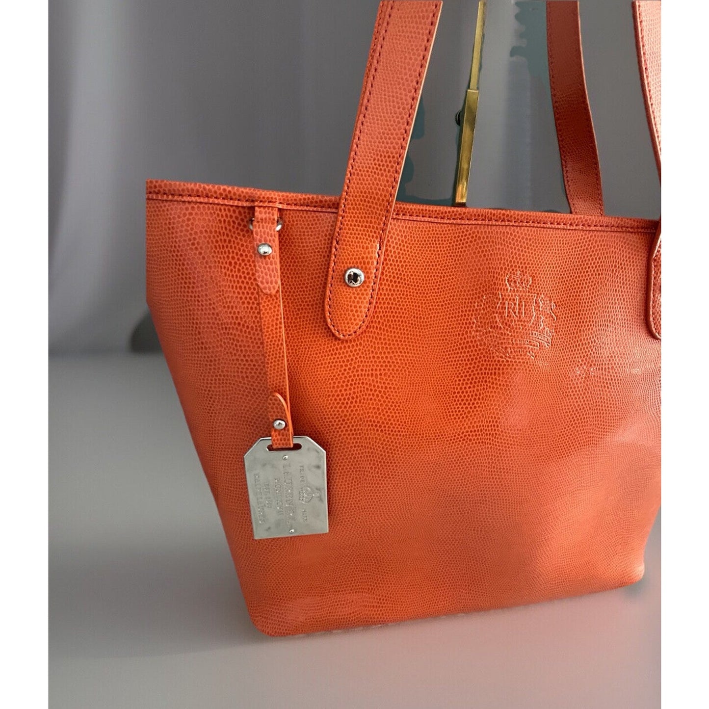 New Ralph Lauren Orange Newton Classic Tote Cosmetic Bag Snakeskin Bright NWOT