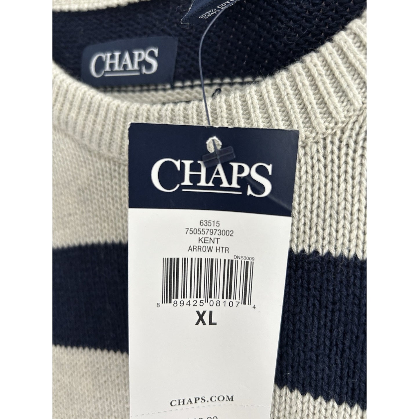NWT Chaps (XL) Kent Arrow HTR Blue Striped Pullover Sweater Men's XL
