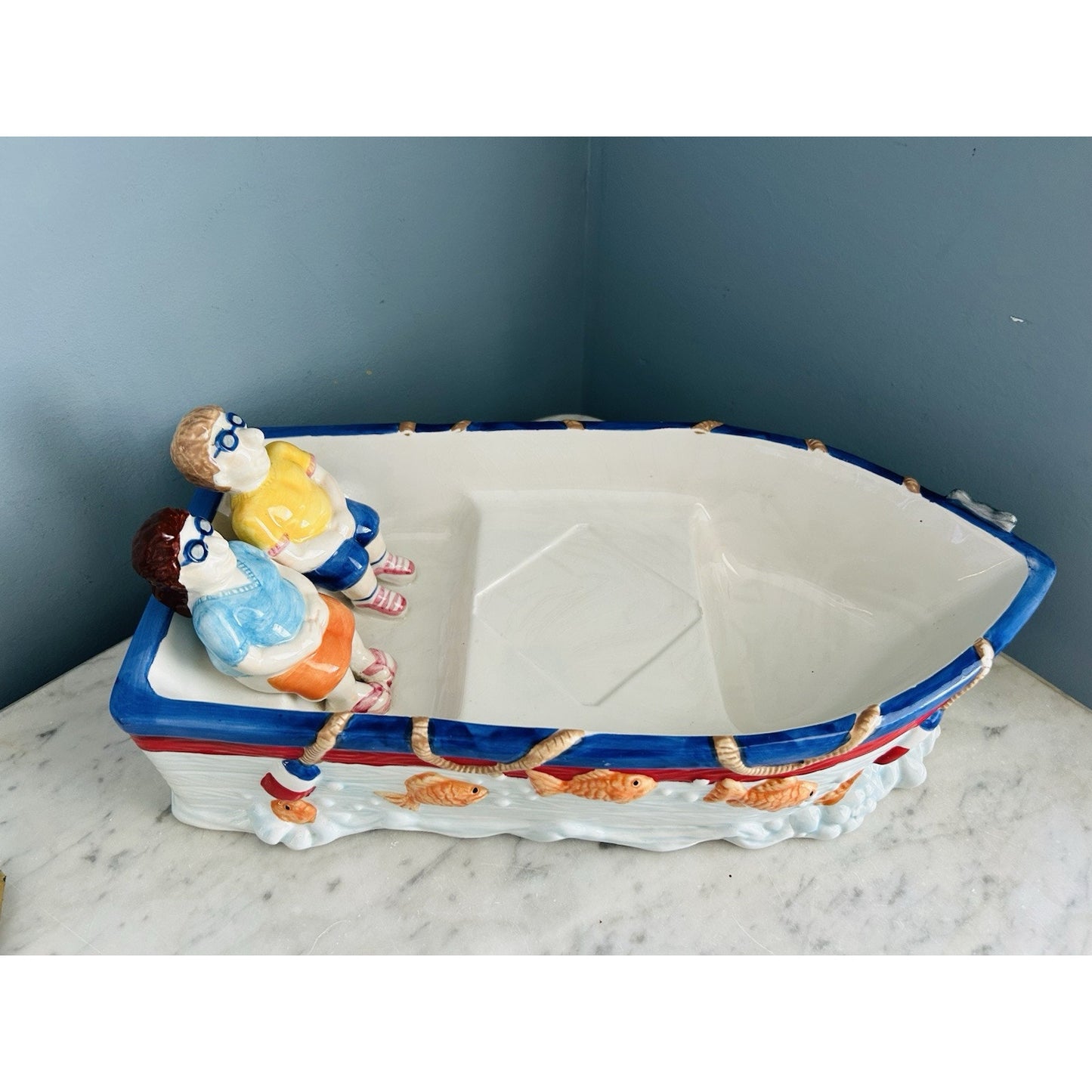Platter Ceramic Boat Nautical Chip Dip Tray FWC Birthday Party Salsa Dip Beach