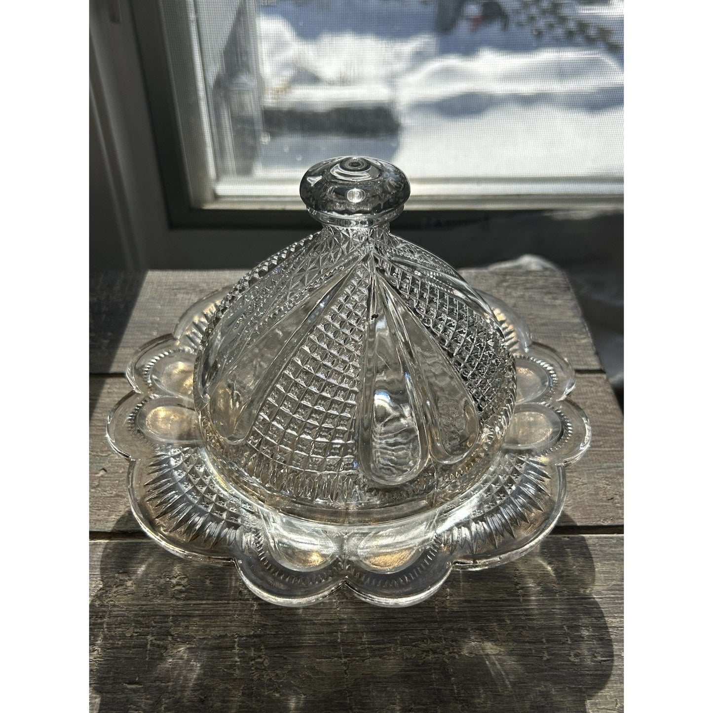 Vintage Gold Trim Glass Butter Dish Cheese Dome Cover 2pcs Covered Lid