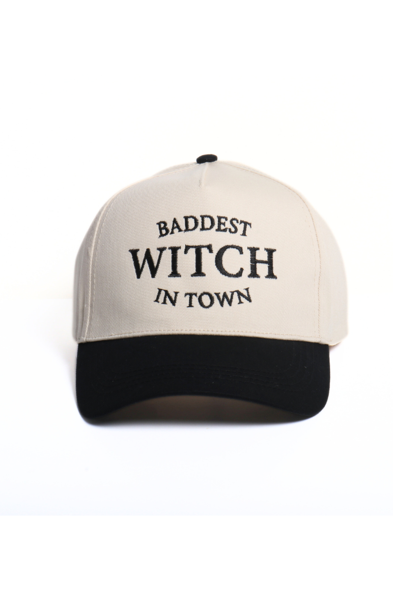 HALLOWEEN BADDEST WITCH IN TOWN Embroidery Two Tone Hat: Black