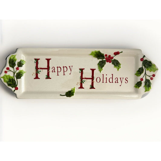 St. Nicholas Square Holly Jolly Serving Tray Happy Holidays Christmas Platter