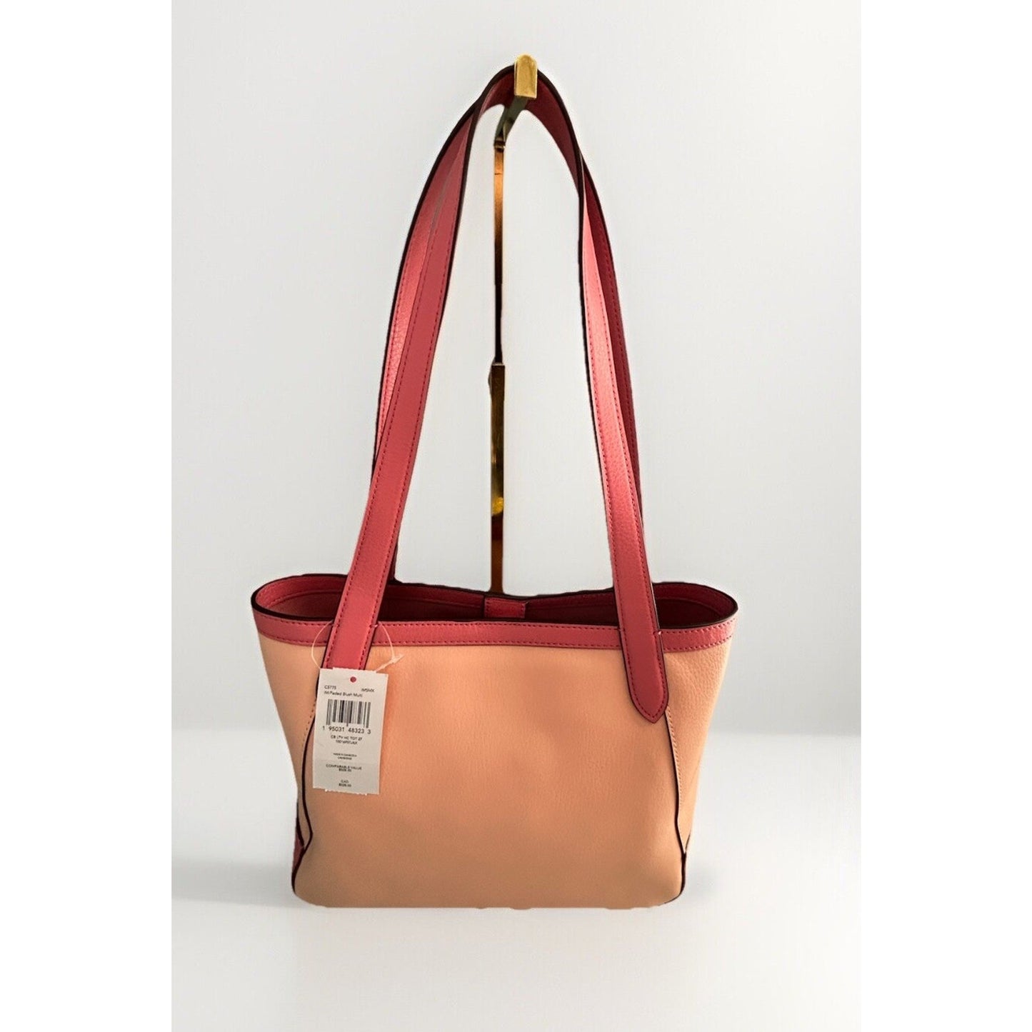 Coach Leather Tote 27 Bag Pink Peach Fading Blush C5775 Horse Carriage Colorblock Peach