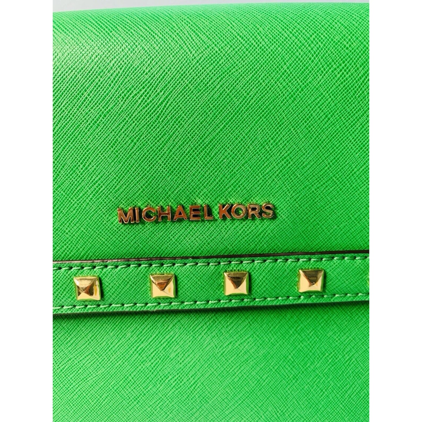 NWOT Michael Kors Dillon Green Palm STD MD Messenger Leather Handbag MSRP $368