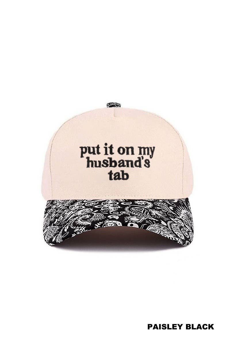 Put It On My Husband's Tab Two-tone Canvas Cotton Cap: ZEBRA / 1 (ONE SIZE)