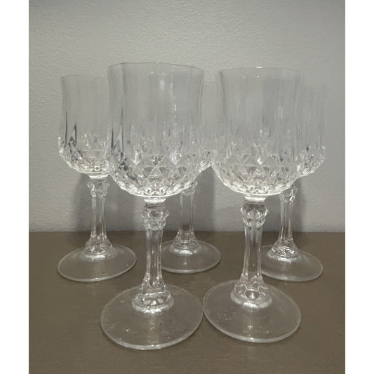 5 Cristal D’Arques Crystal Shot Glasses Vintage Longchamp Diamond Cut Cordial Stem