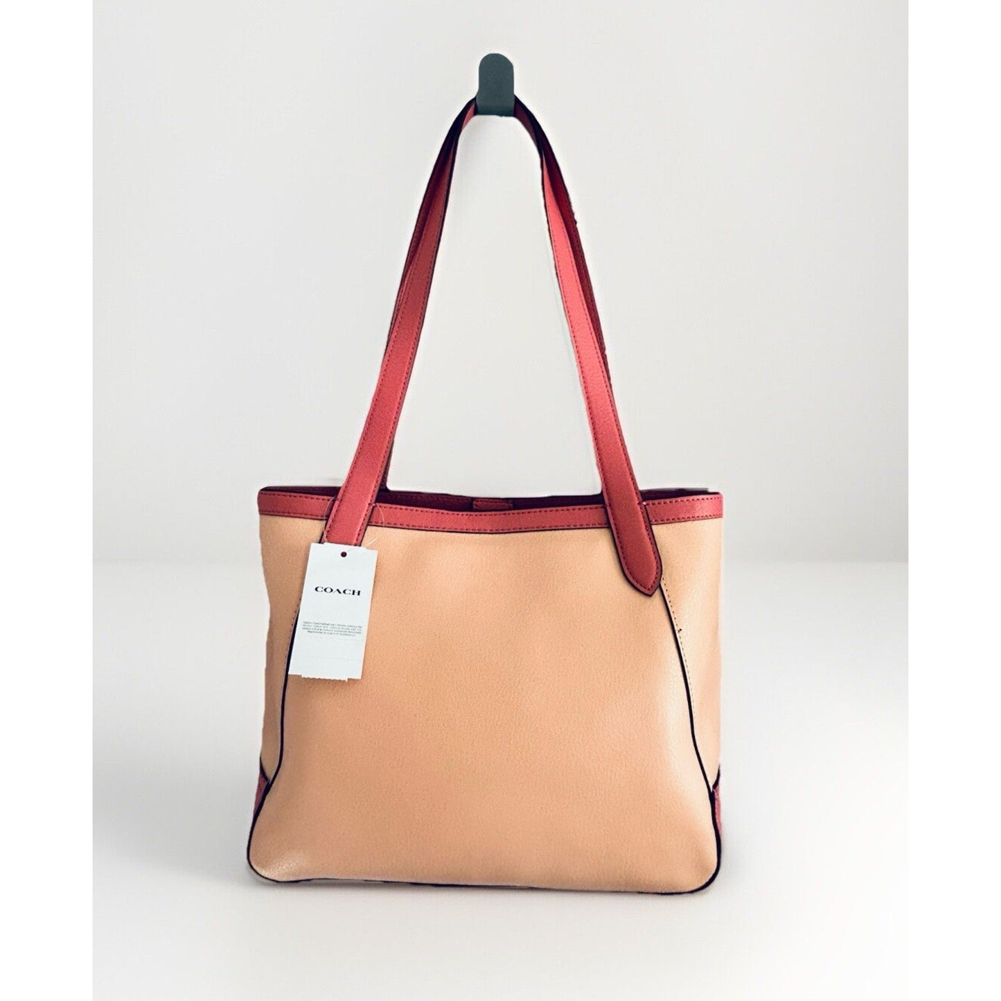 Coach Leather Tote 27 Bag Pink Peach Fading Blush C5775 Horse Carriage Colorblock Peach