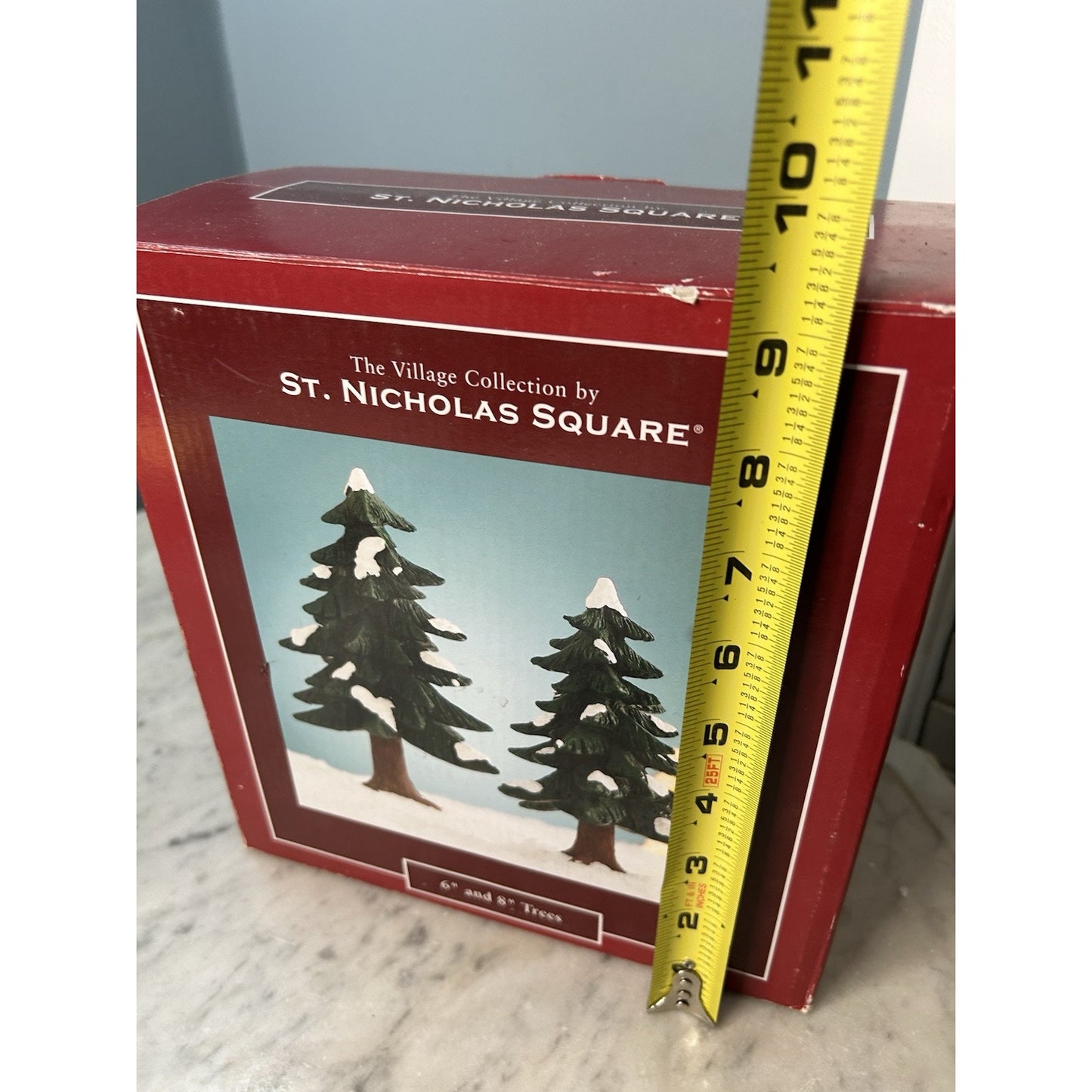 St Nicholas Square Village Collection 6" & 8" Pine Trees Hand Painted w/ Box