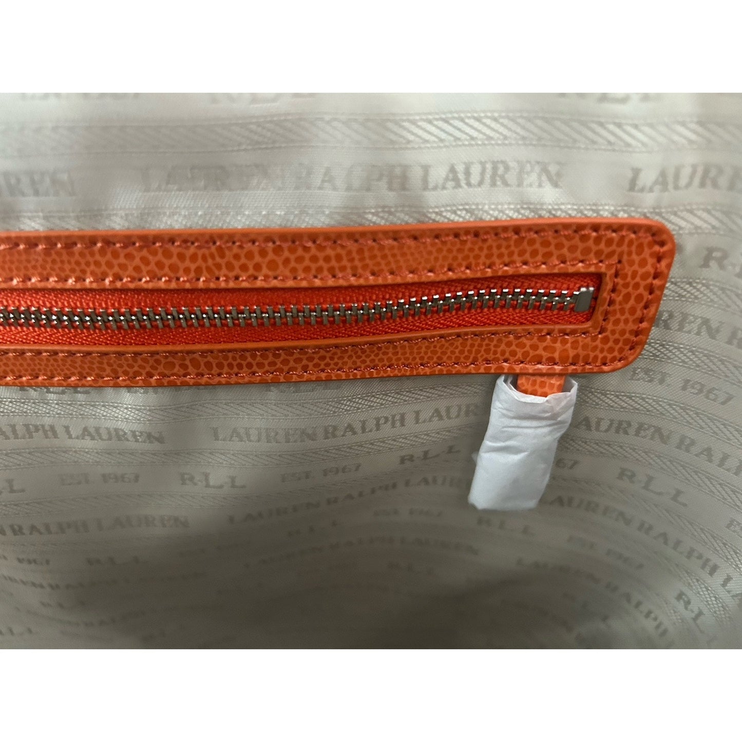 New Ralph Lauren Orange Newton Classic Tote Cosmetic Bag Snakeskin Bright NWOT